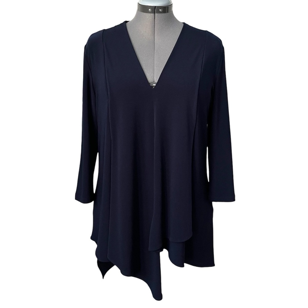 Joseph Ribkoff drape front asymmetrical hem tunic Navy Size L